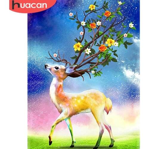HUACAN 5d Diamond Painting Deer DIY Mosaic Needlework Full Square Diamond Embroidery Animal Home Decor Craft Kit