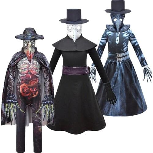 Plague Doctor Cosplay Costume Steampunk Medieval Jumpsuits Beak Hat Dr Plague Doctor Mask Outift Halloween Fancy Dress C79C48