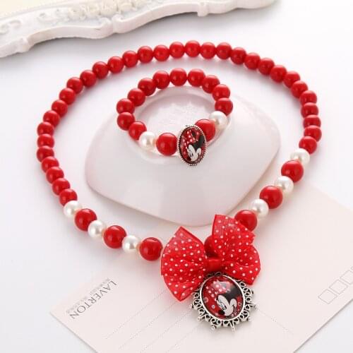 Disney princess cartoon children necklace+ bracelet accessories cosmetic toy kid makeup beauty girl gift Mickey Mouse jewelry
