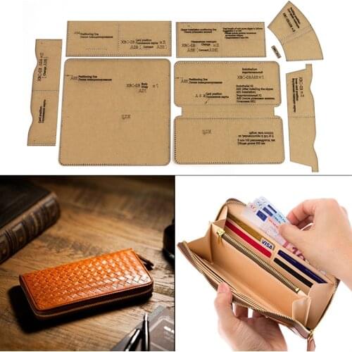 Mens long wallet money kraft paper template pattern drawings handmade leather goods diy design leather tools