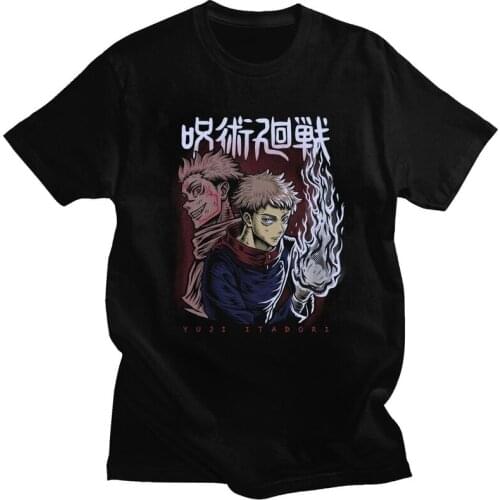 Yuji Itadori Jujutsu Kaisen T Shirt Men Short Sleeves 100% Cotton T-shirt Leisure Anime Manga Gojo Satoru Tees Streetwear Tshirt