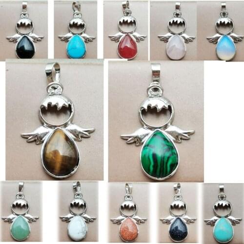 Blue Sand Malachite Howlite Aventurine Crystal Opal Goldstone Carnelian Angel Pendant Bead WFH872