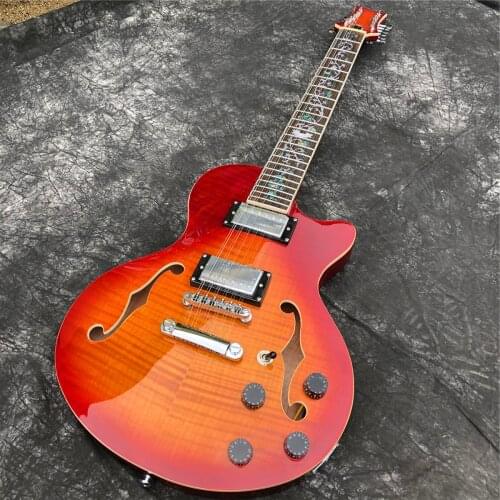 Grote Cherry Burst Flame Maple12 Strings Electric Guitar Jazz with Semi Hollow Body Abalone Flower Inlays