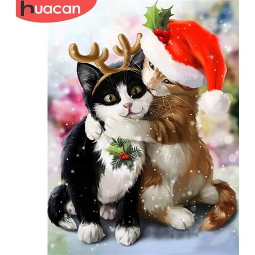 HUACAN Full Square Diamond Painting Christmas New Arrival Diamond Embroidery Cat Mosaic Animal New Years Gift Craft Kit