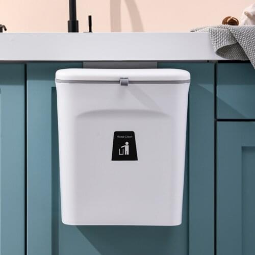 Kitchen Trash Can Plastic Waste Bin Wall Mounted Rubbish Bin with Lid for Household Supplies Recyling Kitchen Wastebaskets