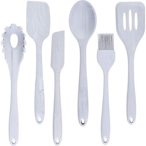 Home Kitchen 6 pieces Slicone Utensils set Cookling tools Turner Spatula Soup Spoon Brush Ladle Pasta Colander