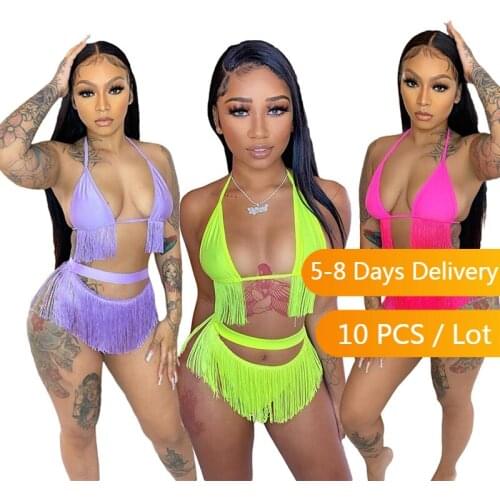 Wholesale Items Summer Beach Swimsuit Women Sexy Two Piece Set Tassels Push Up Bikini Summer Clothes Sexy 2 Pieces Batching Suit