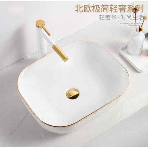 Simple White Countertop Sinks Bathroom Basin Sink Ceramic Wash Basin White Gold Shampoo Bowl Rectangular Ez Shampoo Basin