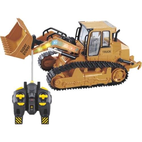 RC Bulldozer Truck with Light Construction Remote Control Crawler Vehicle Electric Engineering Simulation Model Toy for Children