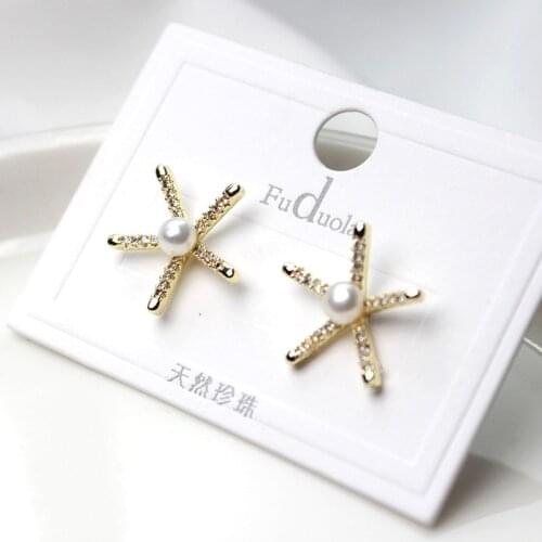 DAIMI Freshwater Pearl Studs Earrings Simple Starfish Shape Earrings For Women