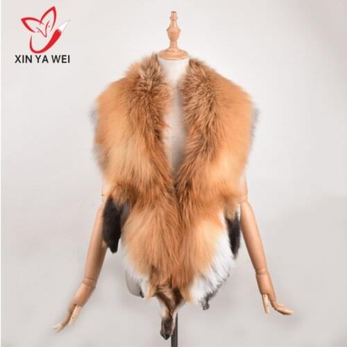 Luxury party brand real fox fur scarves women winter real natural whole fox fur necklace ring warm soft real real fox fur scarf