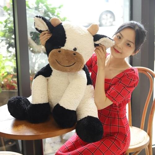 25/35/50cm Kawaii Sitting Milk Cow Plush Toys Lifelike Stuffed Animal Doll Cute Cattle Toys for Children Kids Christmas Gift