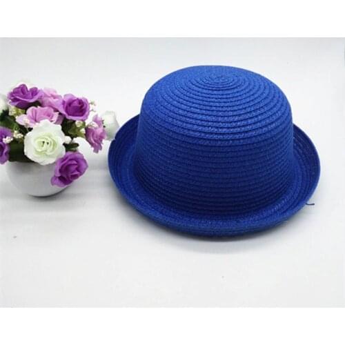 Parent-child Adult / Child Straw Woven Curled Dome Sun Hat Men Women Summer Beach Travel Sunscreen Bowler Hat U29