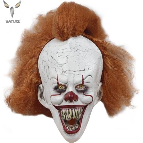 WAYLIKE Halloween Christmas Joker Mask Movie Cosplay Horror Scary Clown Mask with Green Hair Wig Latex Mask Party Costume