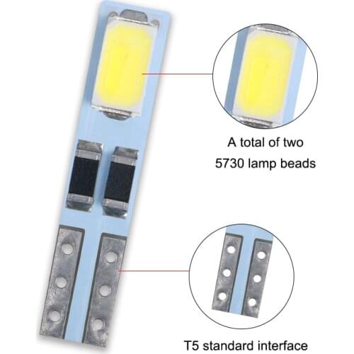 100PCS T5 W3W W1.2W Led Bulb Auto Instrument Lamp 5630 2 SMD Wedge Dashboard Indicator Car Interior Lights 6000k Warm White 12V