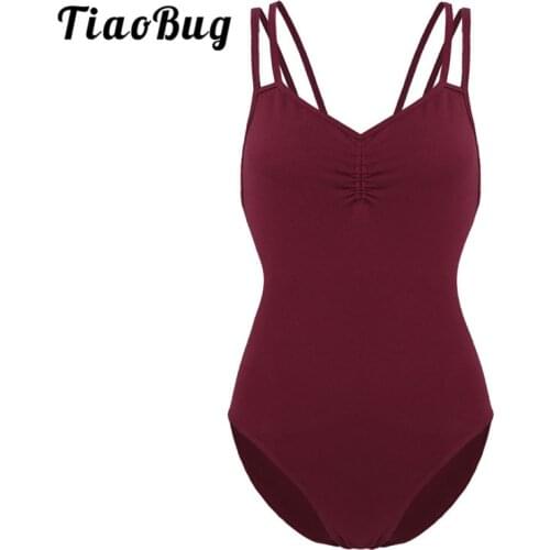 TiaoBug Women Adult Spaghetti Straps Criss Cross Built In Shelf Bra Ballet Leotard Gymnastics Bodysuit Sexy Women Dancewear