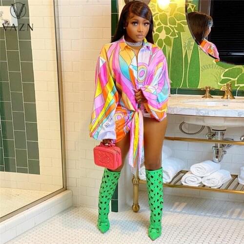 VAZN 2021 Early Autumn Sexy Retro Chiffon Full Sleeve Bandage Top Modern Style Fashion Shirts Women Top