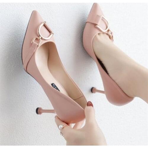 Soft leather womens high heels single shoes spring and autumn fashion buckle wild stiletto with 5cm comfortable womens shoes