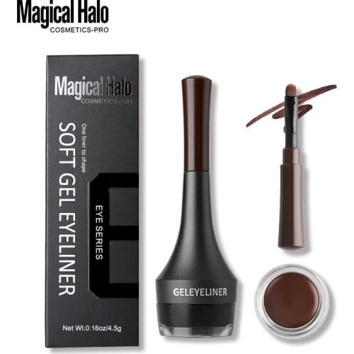 Magical Halo 2 Colors Brown Black Eyeliner Gel Waterproof Smudge-proof Eye Liner Cream with Brush Long-Lasting Brow Makeup Kits