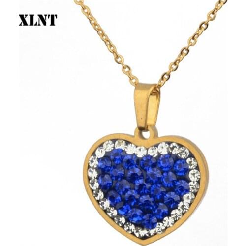 XLN quality Heart Pendant Sweater chain Necklace Austrian Blue crystal AA+ rhinestone charms women fashion jewelry free shipping