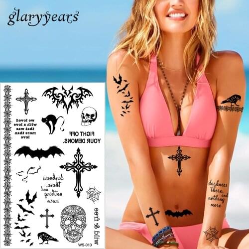 Glaryyears 4 Designs 1 Sheet Halloween Festival Tattoo Pumpkin Bat Decal Temporary Cool Body Neck Face DIY Art Tattoo Sticker WS