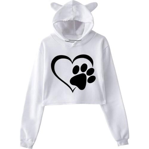 Women Hoodie Sweatshirt Cropped Tops Fashion Dog Paw Print Moletom Streetwear Harajuku Casual Long Sleeve Oversized 2020 Winter