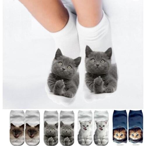 Womens Kawaii Animal Cute 3D Print Kitten Socks Creative Colorful Multiple Cat Face Happy Low Ankle Socks Unisex Socks Funny