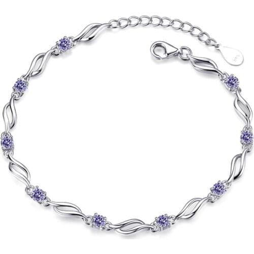 100% 925 sterling silver fashion hot sell shiny crystal ladies`bracelets women wholesale jewelry birthday gift drop shipping