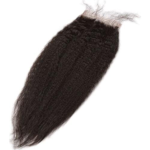 4x4 Kinky Straight Lace Closure Brazilian Natural Black Pre Plucked 100% Human Hair Free Part Remy Ever Beauty Hair Product