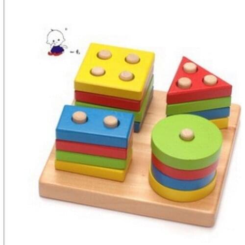 50set Baby Educational Wooden Colorful Geometric Sorting Board Kids Educational Toys Building Puzzle Child Gift