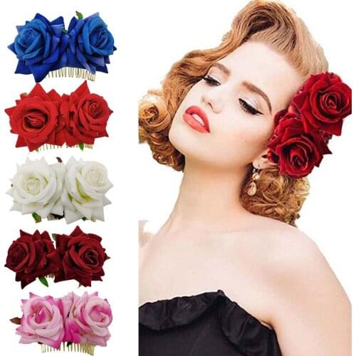 50pcs/lot Flannelette Double Velvet Rose Hair Fork Combs Flowers Hair Claw Hair Care & Styling Tools Hair Accessories HA1175
