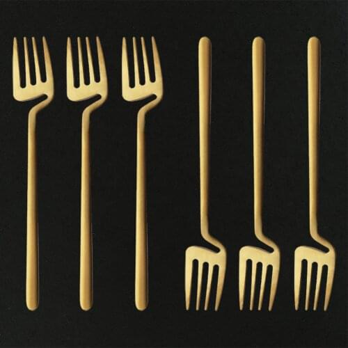 6Pcs Portable Dinner Fork Cutlery Set Stainless Steel Dinnerware Cake Fork Gold Salad Fork Dessert Fork for Snack Flatware Set