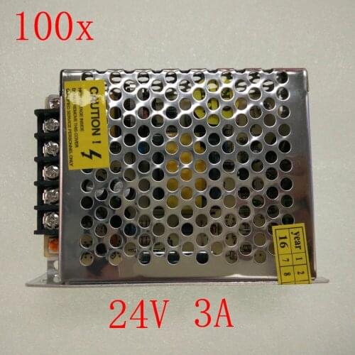 FREE DHL 100pcs/lot DC24V 3A 72W LED Switching Power Supply Transformer,Input AC110~240V for LED strip light,2 years warranty