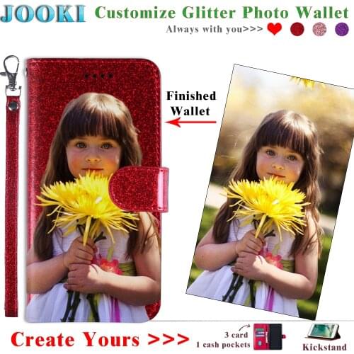 Red Glitter Wallet Case For Samsung Galaxy A750 Personalized Photo Leather Wallet For Galaxy A7 2018 Customize Phone Book Cover