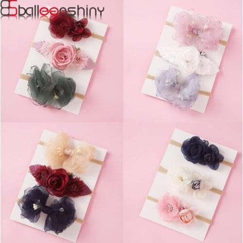 Balleenshiny 3PCS Soft Flower Headband for Kids Fashion Floral Baby Girl Headband Infant Toddler Hair Band Headwear Photo Props