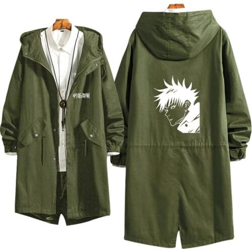Long Coat Cosplay Hoodie Jujutsu Kaisen Yuji Itadori Gojo Satoru Luminous Print Zipper Tooling Cotton Thick Jacket Overcoat