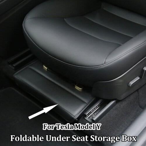 2021 NEW For Tesla Model Y Under Seat Storage Box Folding Leather Organizer Box Car Modification Interior Car Accessories