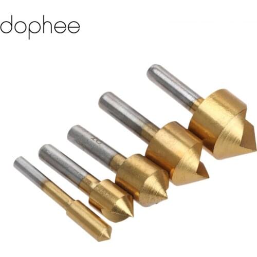 Dophee 5pcs Flute Chamfering Drill Bit Titanium Coated 90 Degree End Mill Cutter Bit Countersink Set furadeira 6/10/13/16/19mm