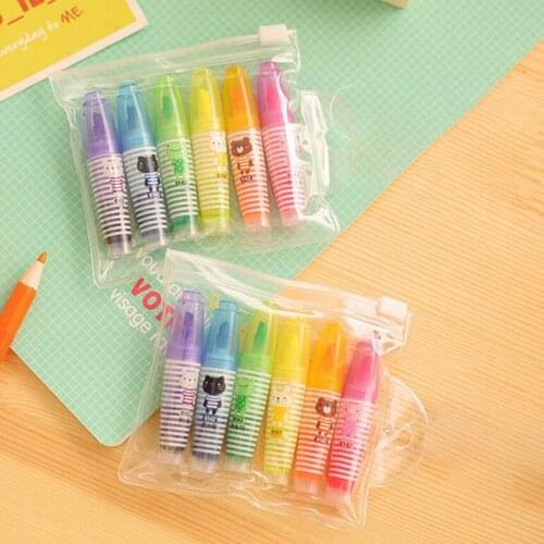 6 Pcs/set multicolor Highlighter Cute Animal Pen Fluorescent Highlighting Markers plastic Student notes Marker pen for school
