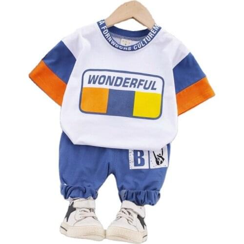 Summer New Baby Boy Girls Patchwork T Shrt Shorts Children Letter Clothes Toddler Cartoon Costume Kids Infant Casual Sport Suits