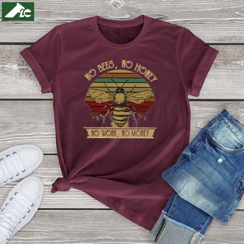 Kawaii bees vintage t shirt women clothes No Bees No Honey 100 cotton bees graphic tees Harajuku Unisex T-Shirt girls boys Tops