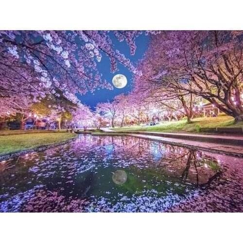 GATYZTORY Paint By Numbers For Adults Children HandPainted Acrylic Painting Sakura And Moon Landscape Picture Drawing On Canvas