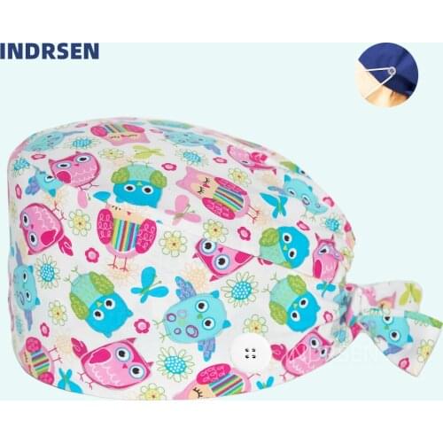 Cartoon Owl printting Surgicals cap pet shop cap Nursing Cap Dust Cap Accessories lab work cap scrubs scrub cap long hair