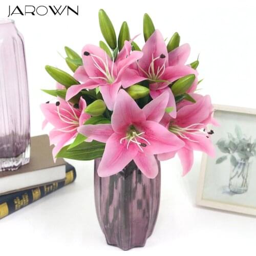 Artificial 3 heads 37cm Real Touch Lily Flowers Latex Artificial flowers for wedding bridal bouquets
