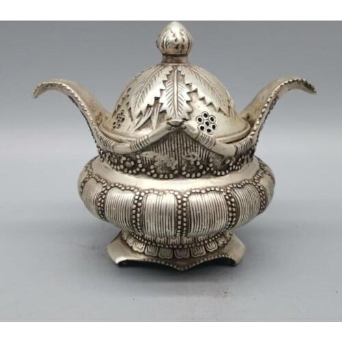 China White copper leaves Incense burner crafts statue