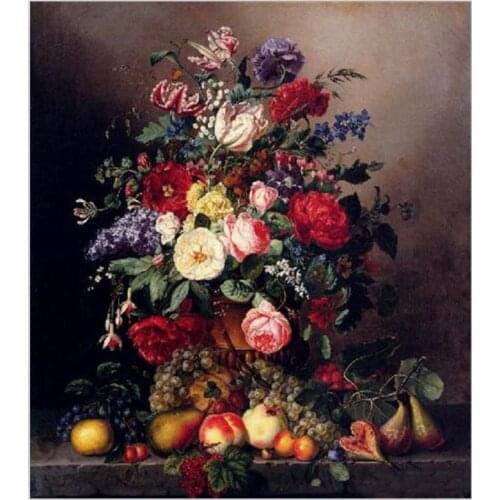 Classic Flower Oil Painting on Canvas Wall Decor Art Painting A Still Life With Assorted Flowers with Fruits Hand Made