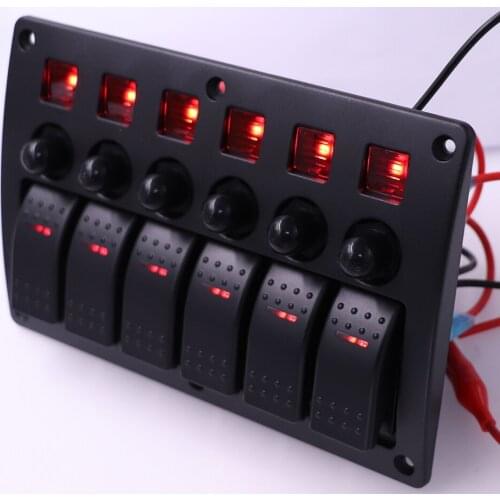For Car Boat Rocker Switch Panel 12v Marine 6 Gang Vehicle Truck Auto Panel Switch Waterproof With Stickers LED Indicator New