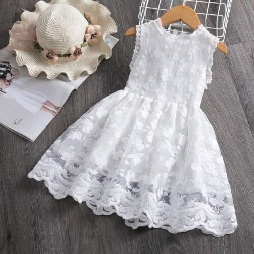 Girls Summer Lace Dresses 2021 Baby Girls Clothing Sleeveless Solid Dresses Butterfly Embroidered Childrens Fashion Wear