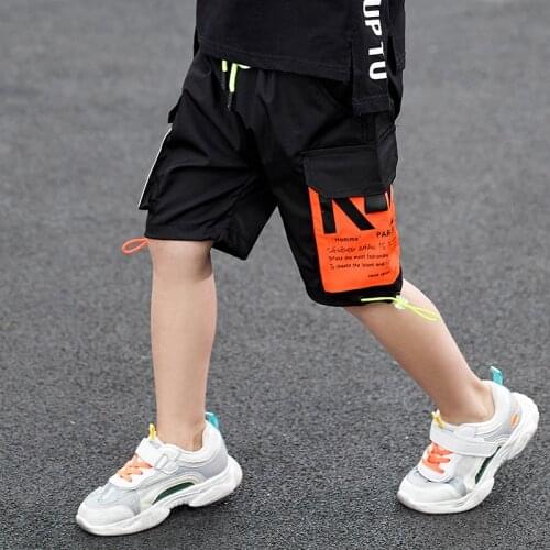 Summer Baby Boys Pants Shorts Side Color Patch Multi-pocket Letter Knee Middle pants Childrens Garment 7 8 9 10 Years Boys Wear