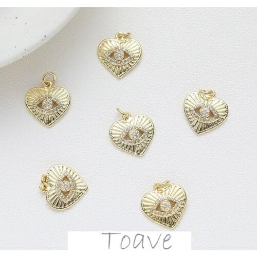 Copper plated 14K real gold love peach heart eyes inlaid zircon drop pendant diy earrings accessories